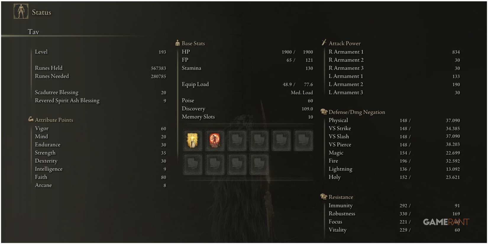 Elden Ring - Euporia Build Character Stats
