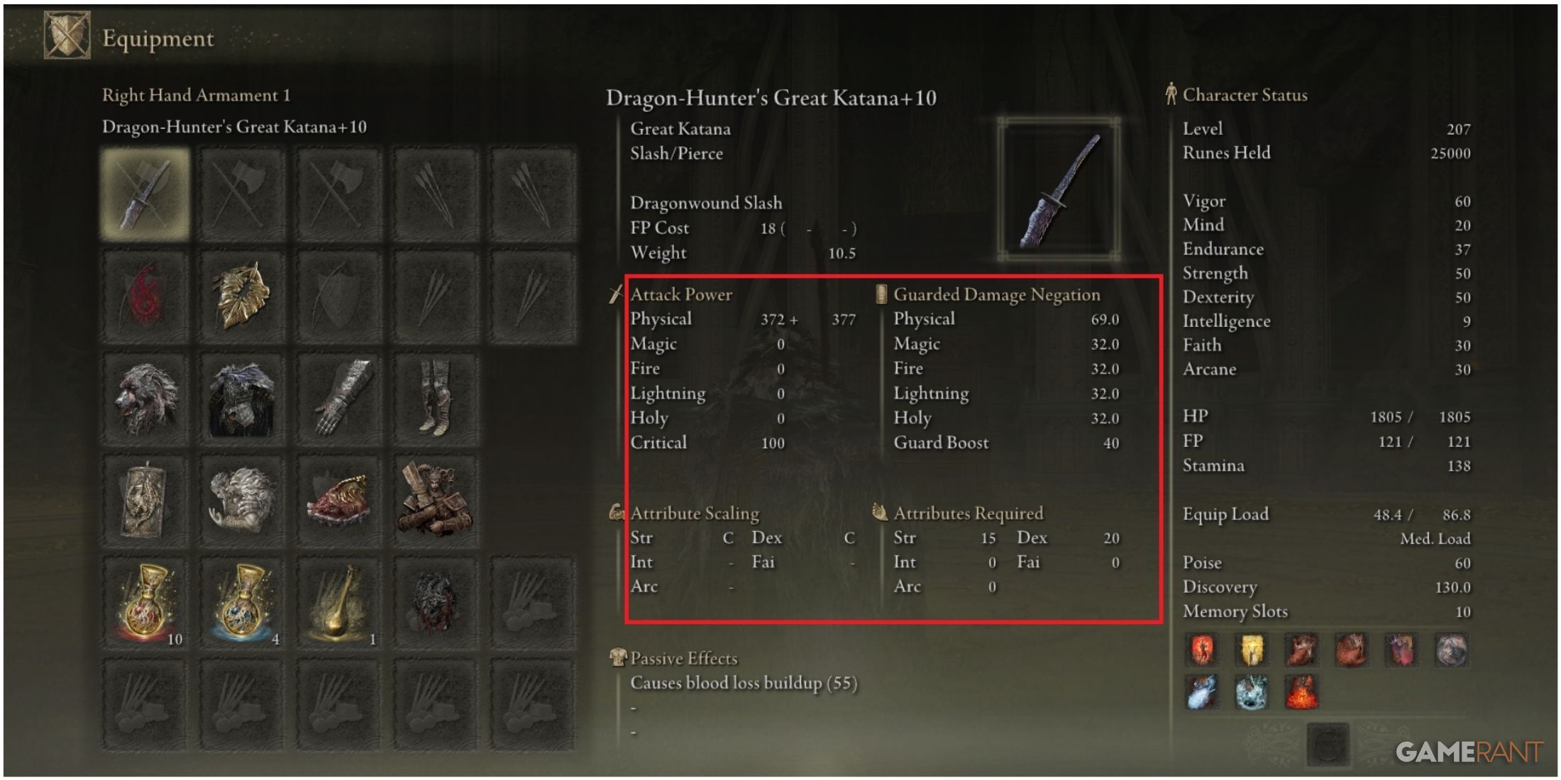 Elden Ring: Dragon-Hunter's Great Katana Build Guide