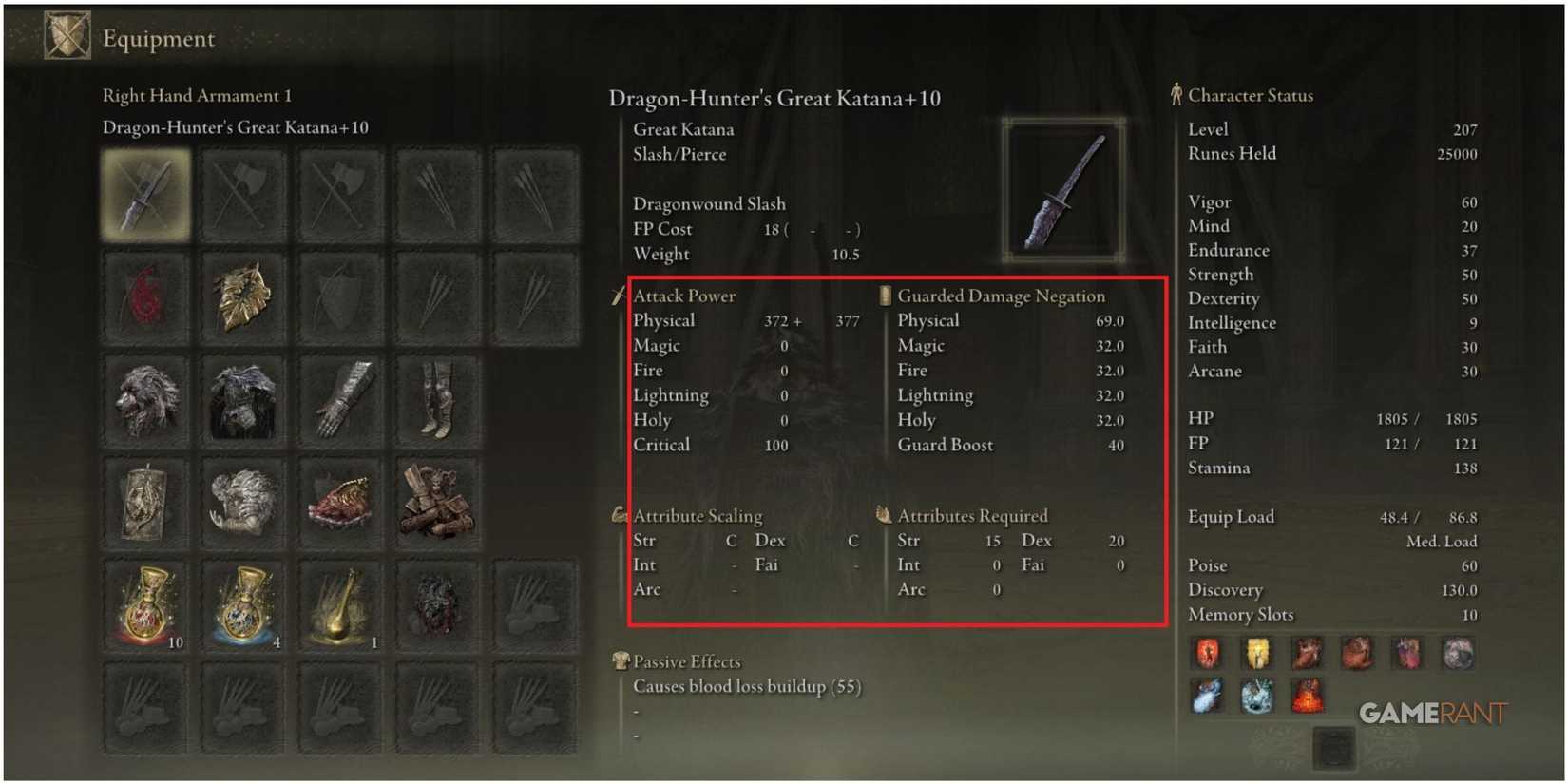 Elden Ring - Shadow of the Erdtree - Dragon-Hunter's Great Katana Stats
