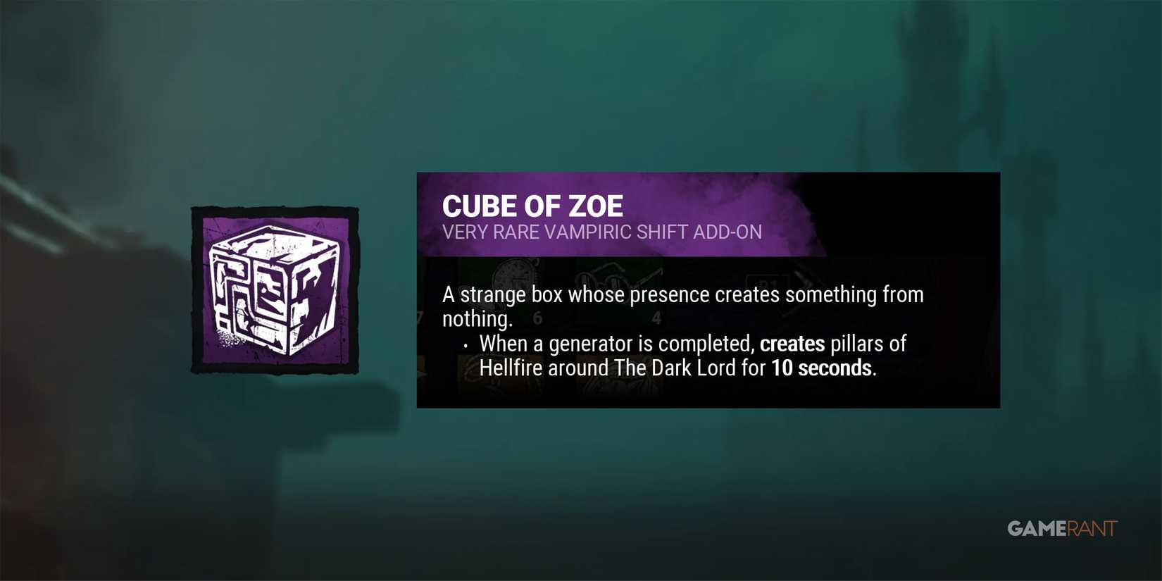dead by daylight the dark lord cube of zoe add-on