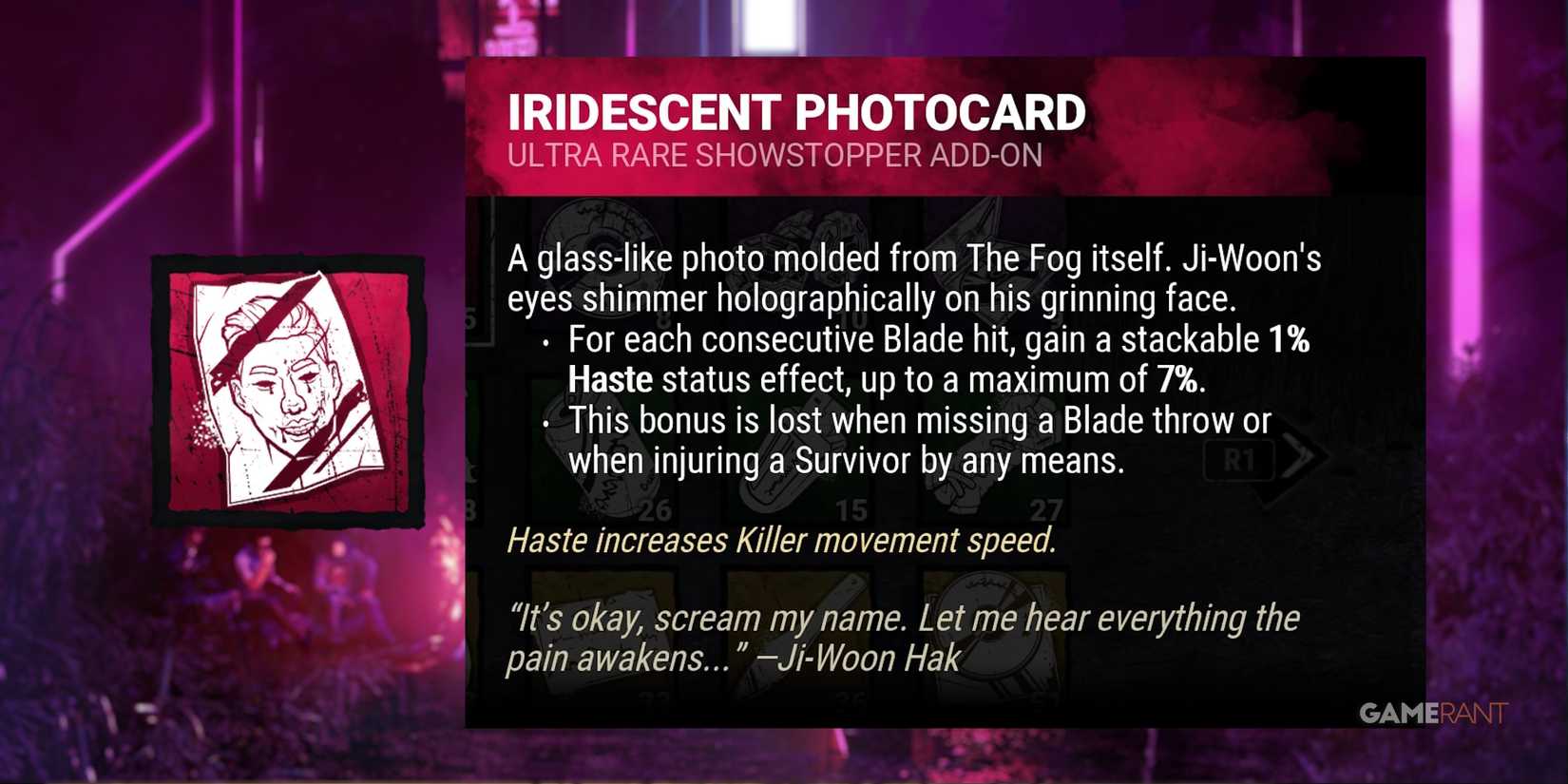 dead by daylight the trickster iridescent photocard addon