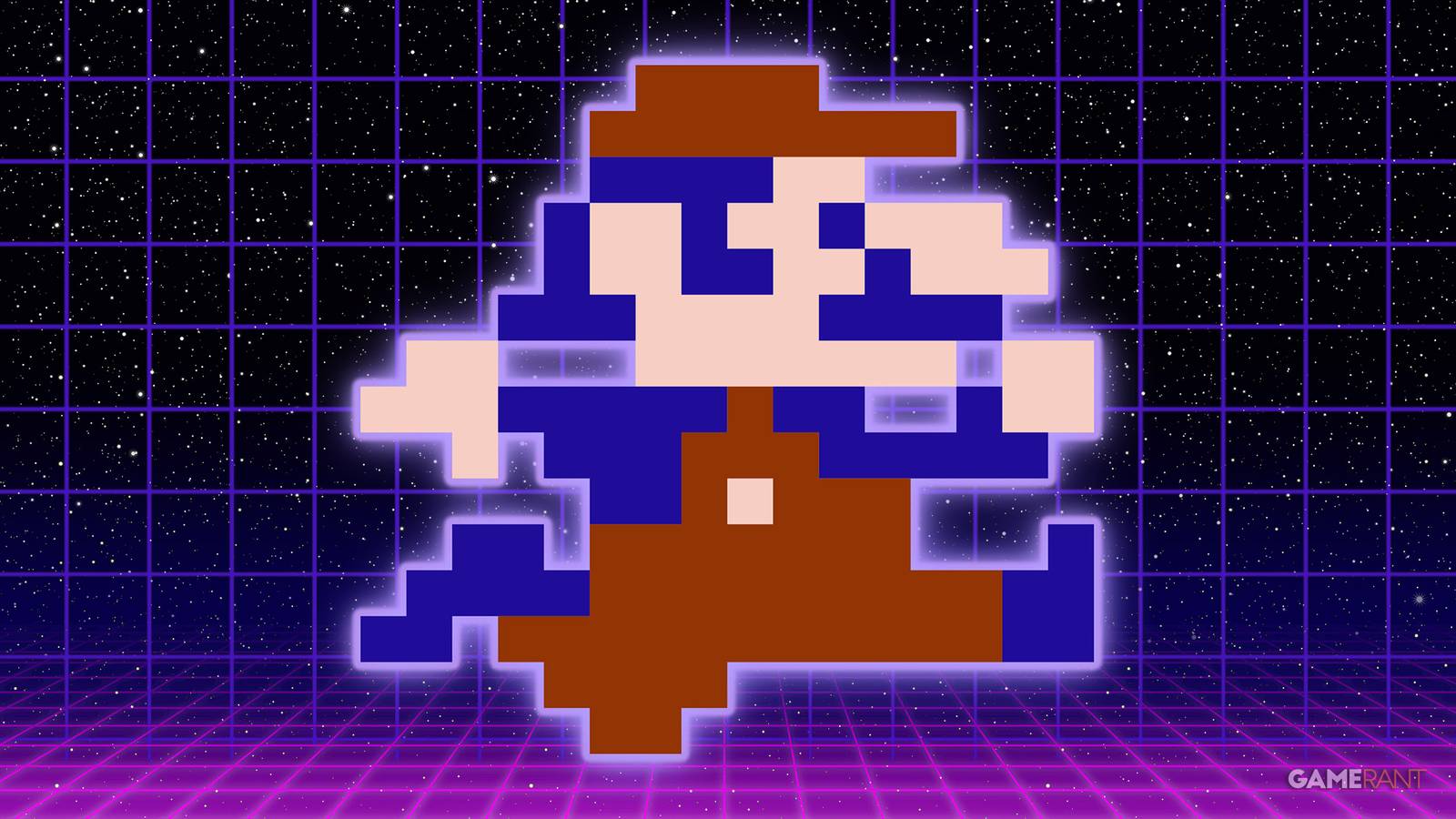 Donkey Kong Mario plumber sprite Nintendo World Championships NES Edition vaporwave background