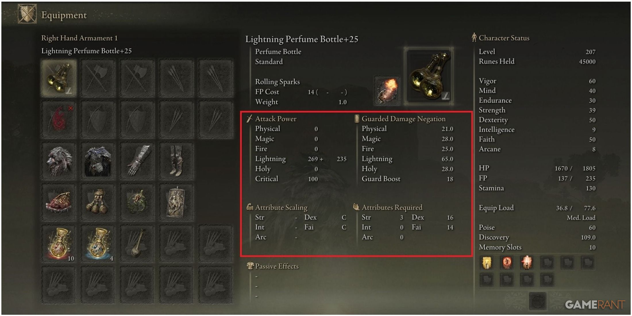 Rolling Sparks Lightning Perfume Bottle Build Guide in Elden Ring DLC