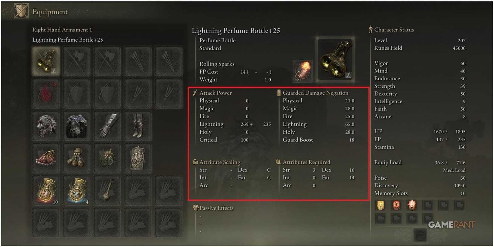 Elden Ring - Lightning Perfume Bottle Stats
