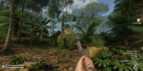 Exploring dense jungle foliage with a sharp wooden spear held at the ready in Green Hell