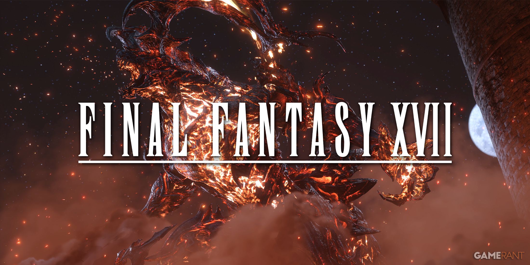 Final Fantasy 17 logo over Ifrit from Final Fantasy 16