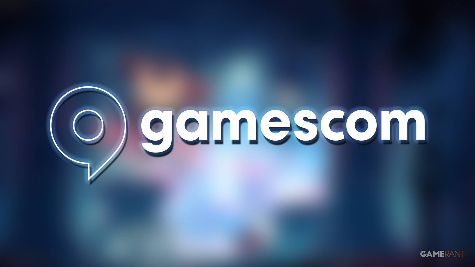 Gamescom logo white glowing over blurred Hollow Knight Silksong screenshot