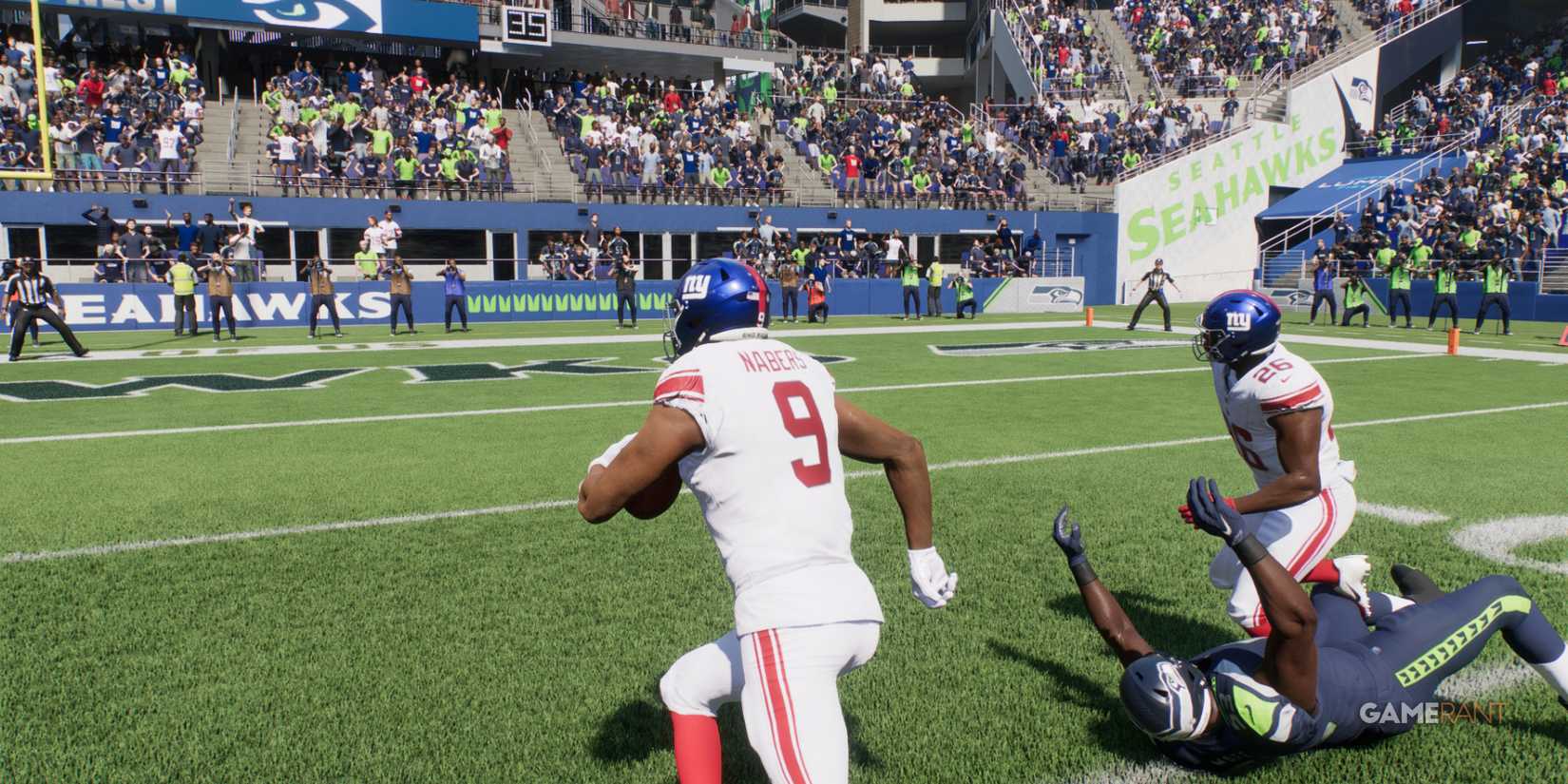 Giants RB breaks free from a tackle and heads for the end zone against the Seahawks in Madden NFL 25