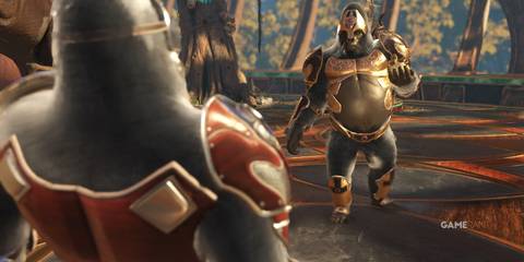 Gorilla Grodd confronting another in a jungle arena in Injustice 2