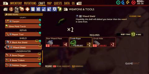 grounded weevil shield crafting menu