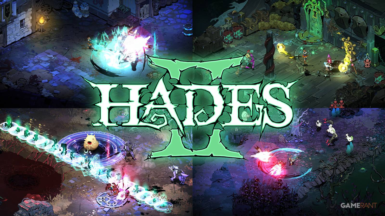 Hades 2 logo over screenshots