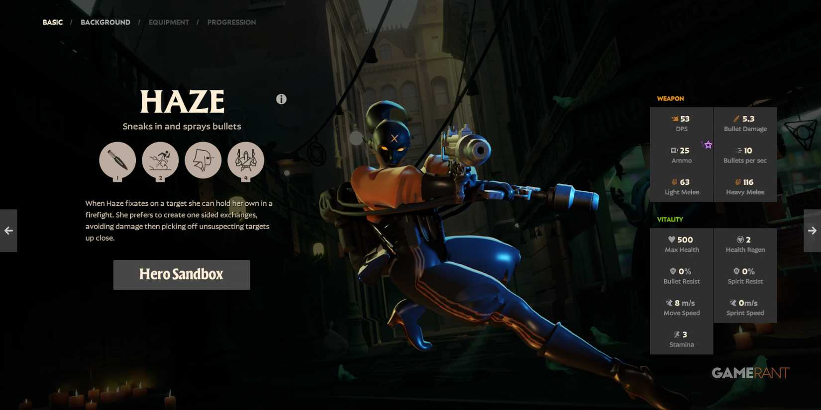 Haze sprays bullets rapidly, allowing beginner players in Deadlock to eliminate enemies quickly