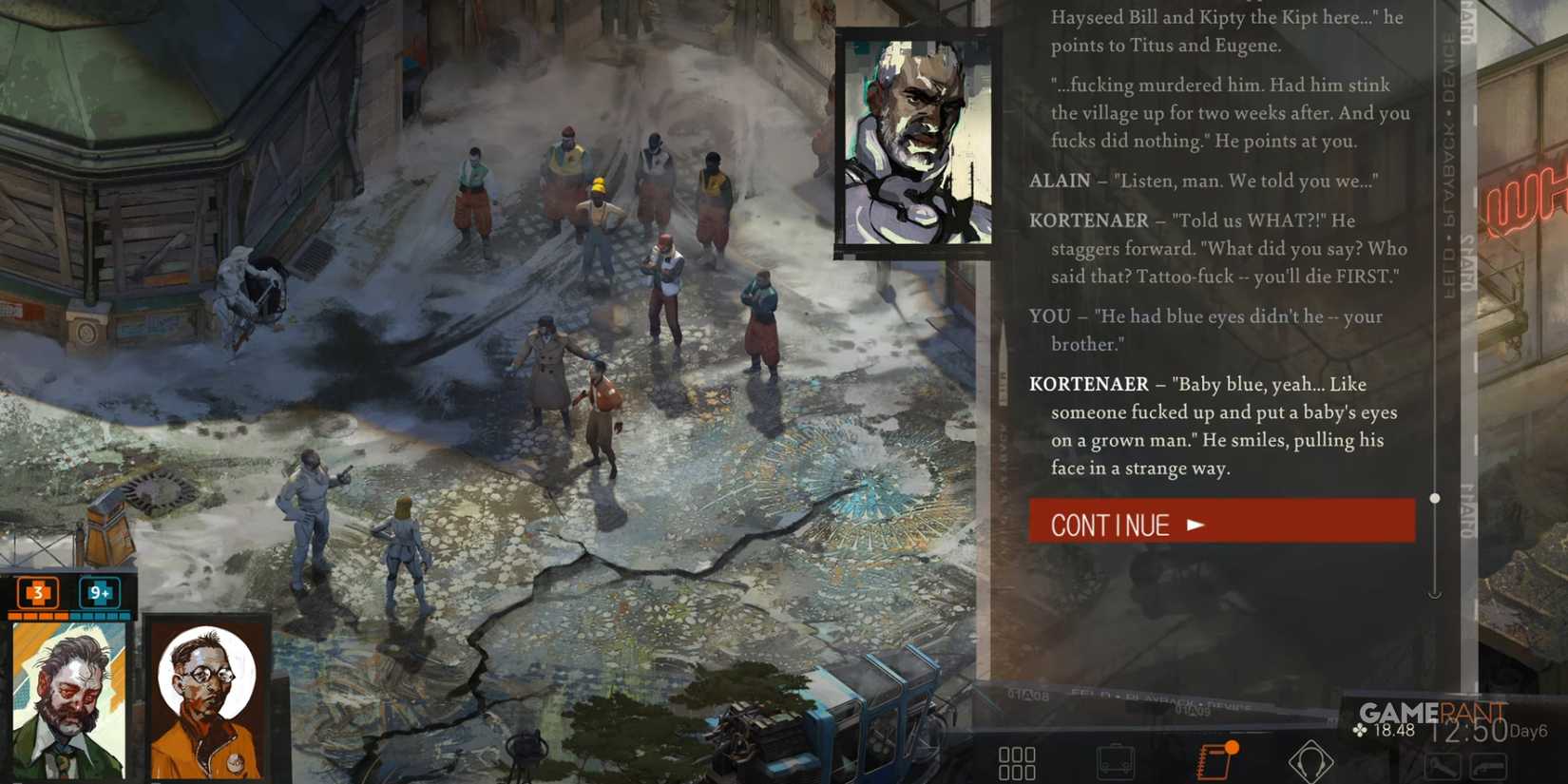 A screenshot showing the Mercenary Tribunal from Disco Elysium.