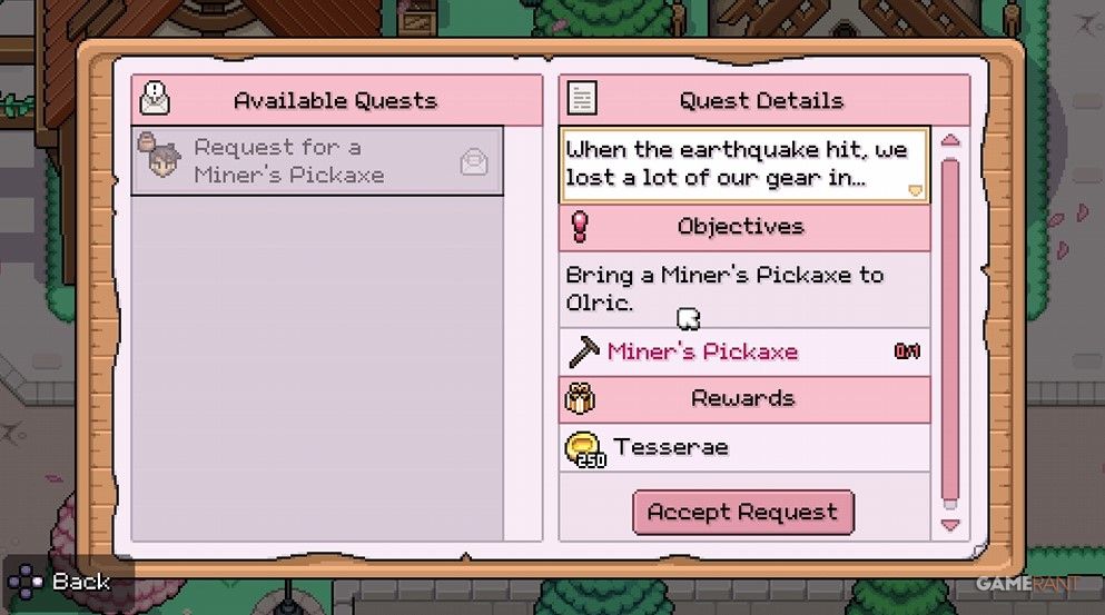 Request for a Miner's Pickaxe Quest Guide