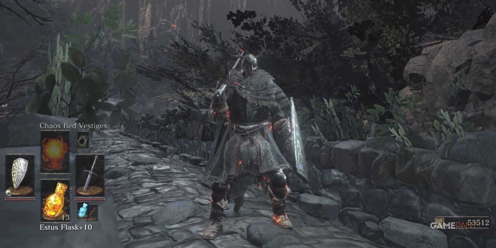 Dark Souls 3 character wearing millwood knight set on the road to the cathedral of the deep