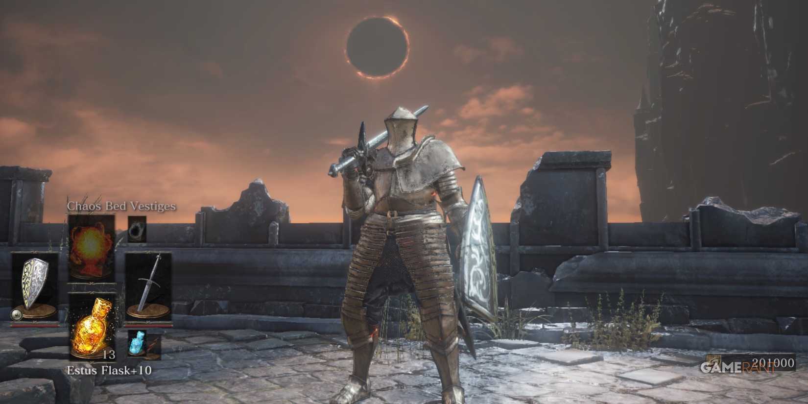 Dark Souls 3 character wearing lapps armor with the dark sign behind