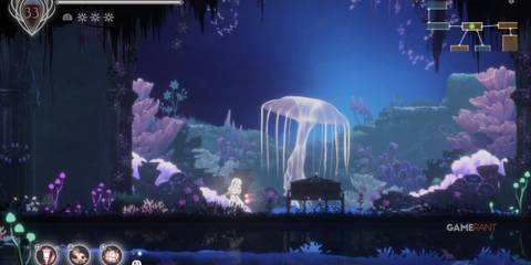  8 Best Dark Fantasy Metroidvania Games, Ranked Player standing next to a large glowing mushroom and safe bench