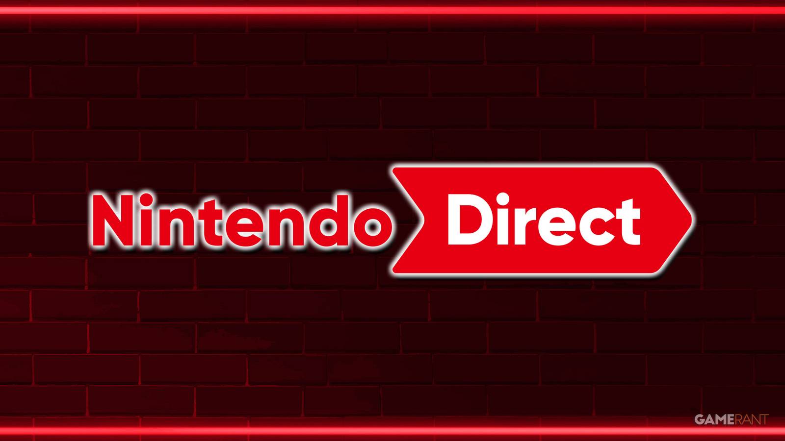 Nintendo Direct logo red neon sign on dark brick stylized wall composite
