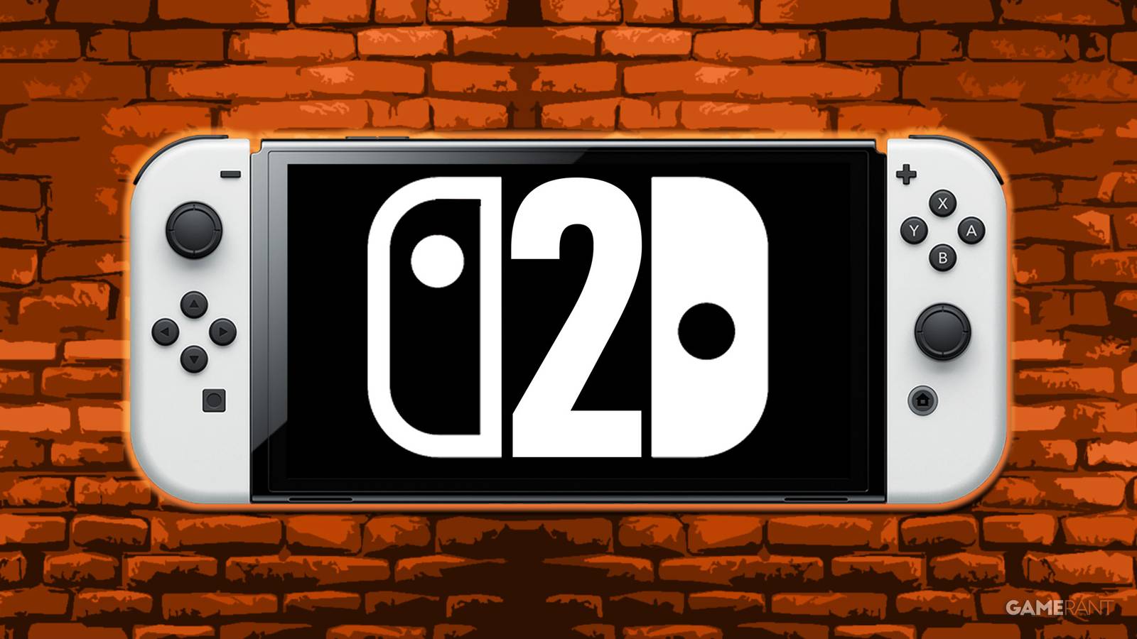 Nintendo Switch 2 mockup on orange brick wall composite