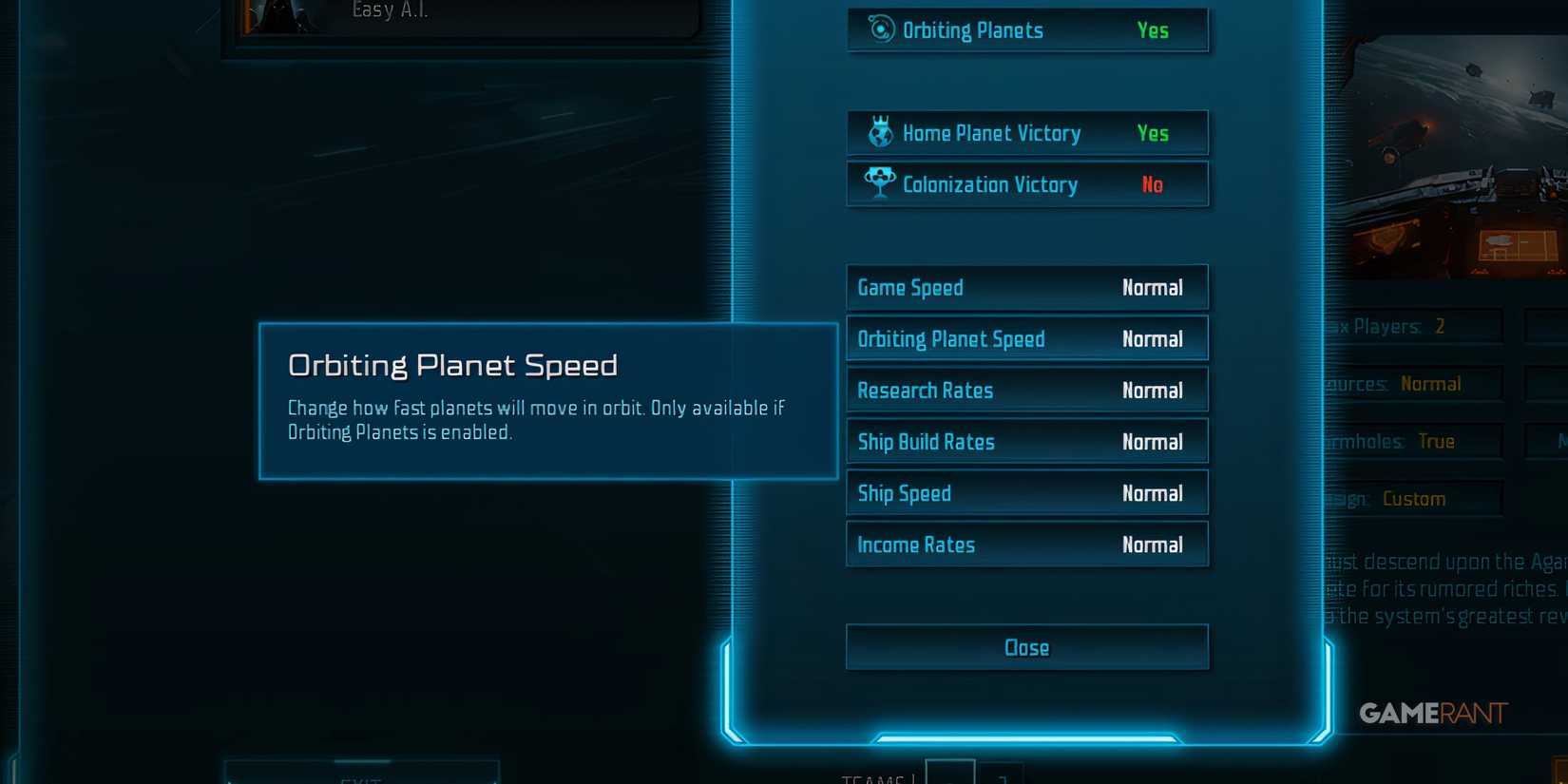 Orbiting Planet Speed Gameplay Setting In Sins Of A Solar Empire 2
