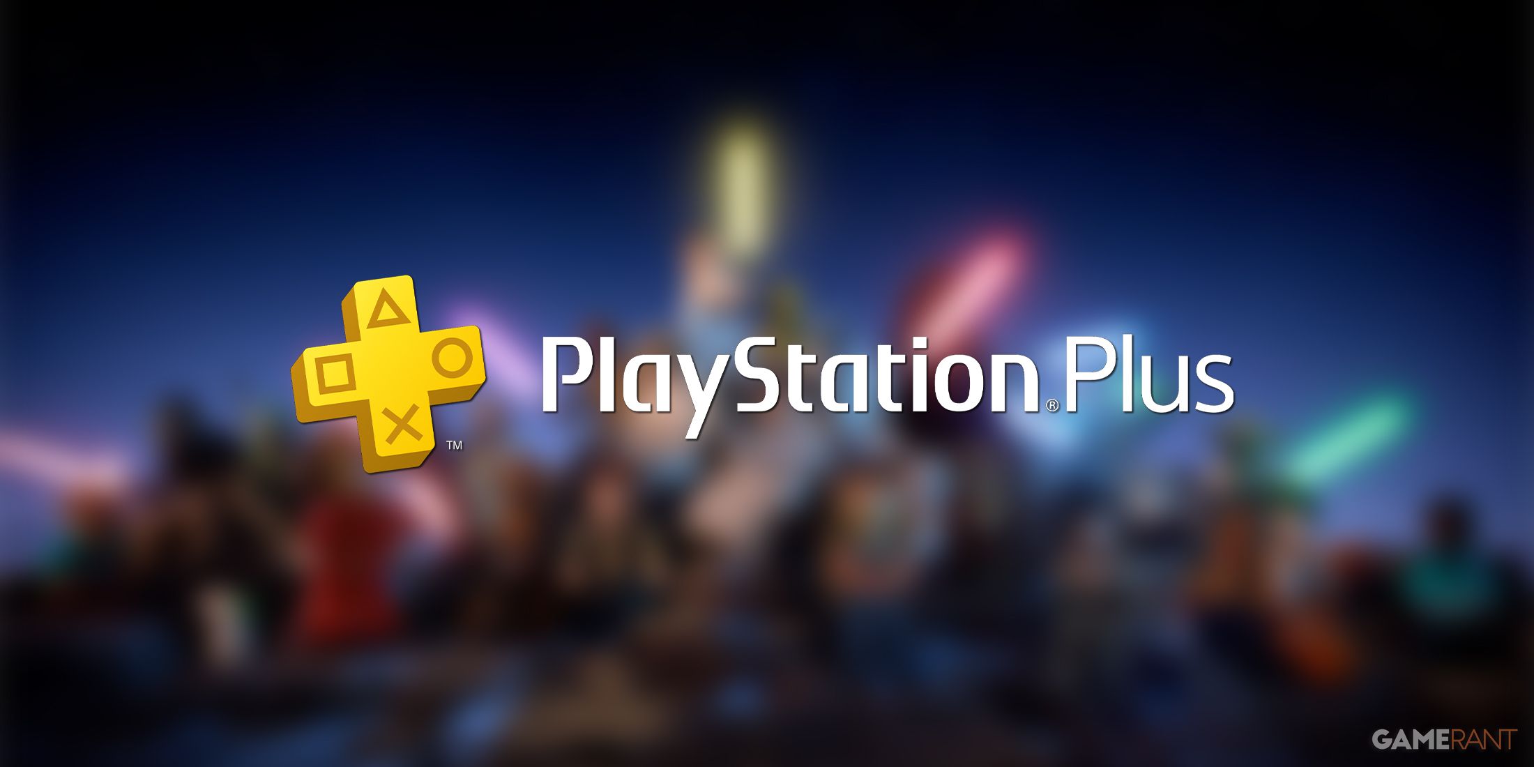 PS Plus logo over LEGO Star Wars the Skywalker Saga