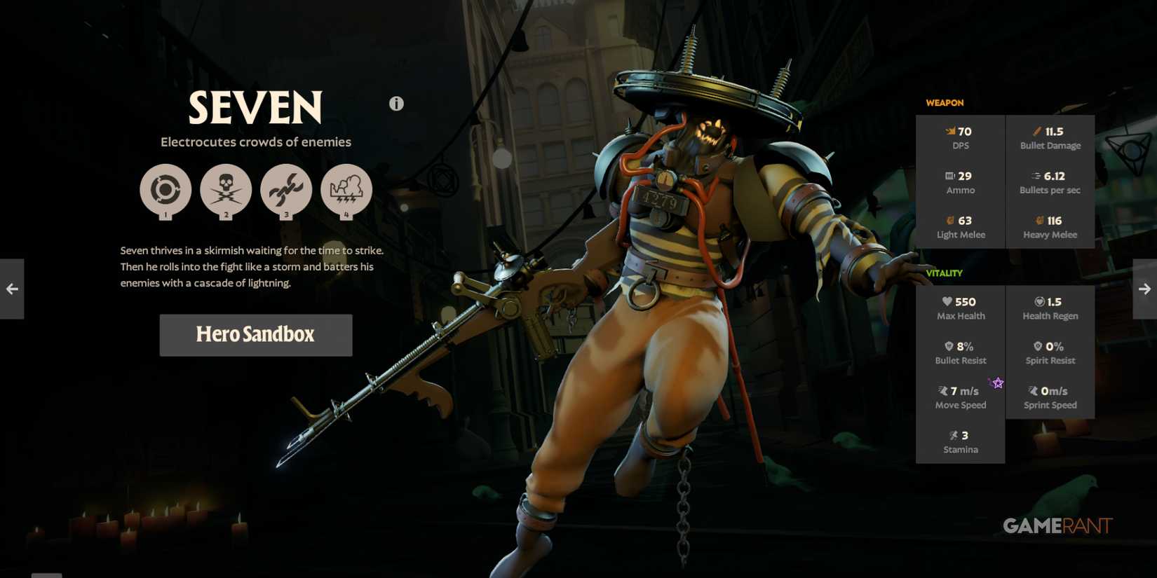 Seven, one of Deadlock's best heroes, electrocutes enemies with devastating attacks