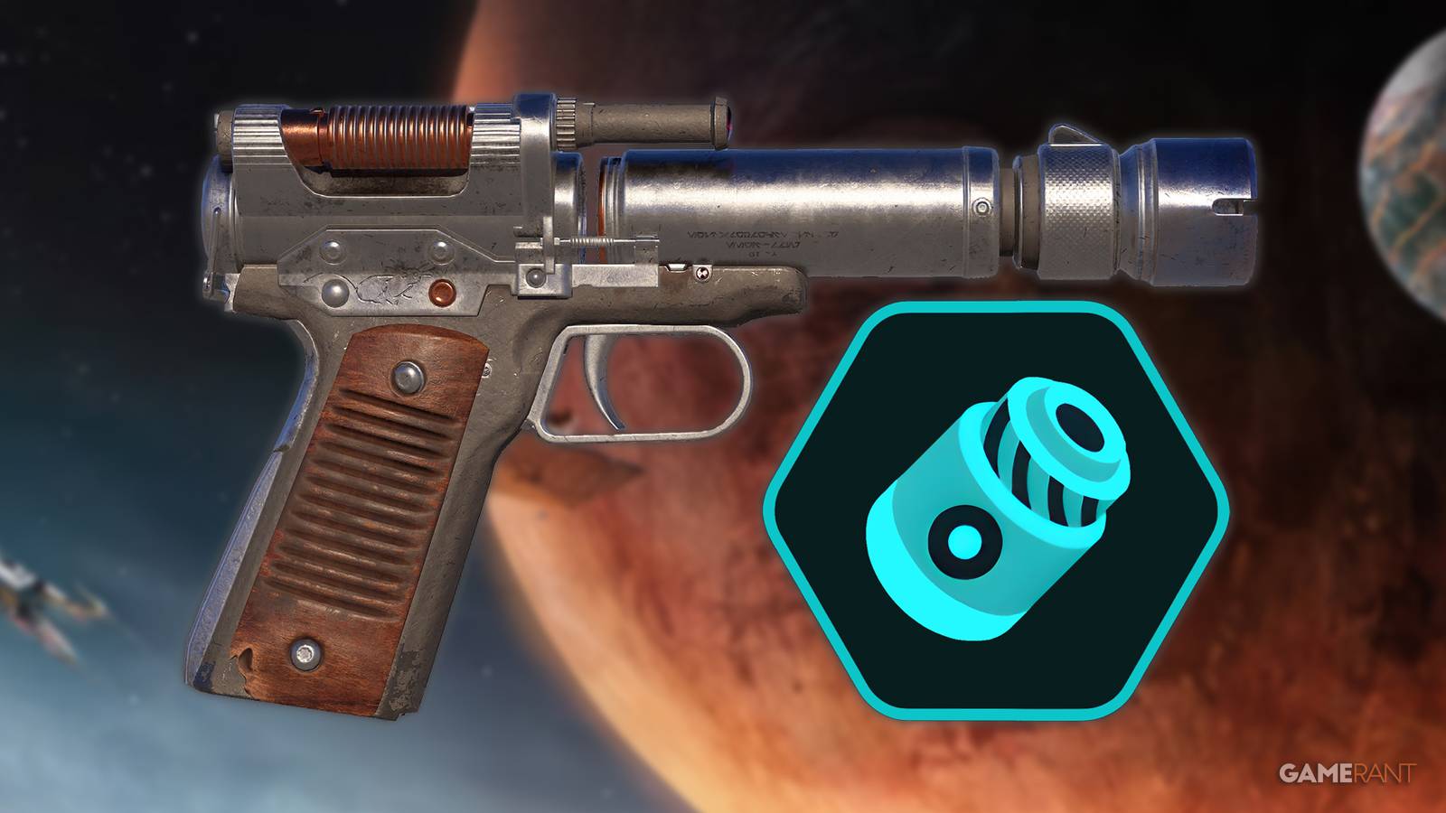 Kay's Blaster and the icon for the Blaster Recirculator in Star Wars Outlaws