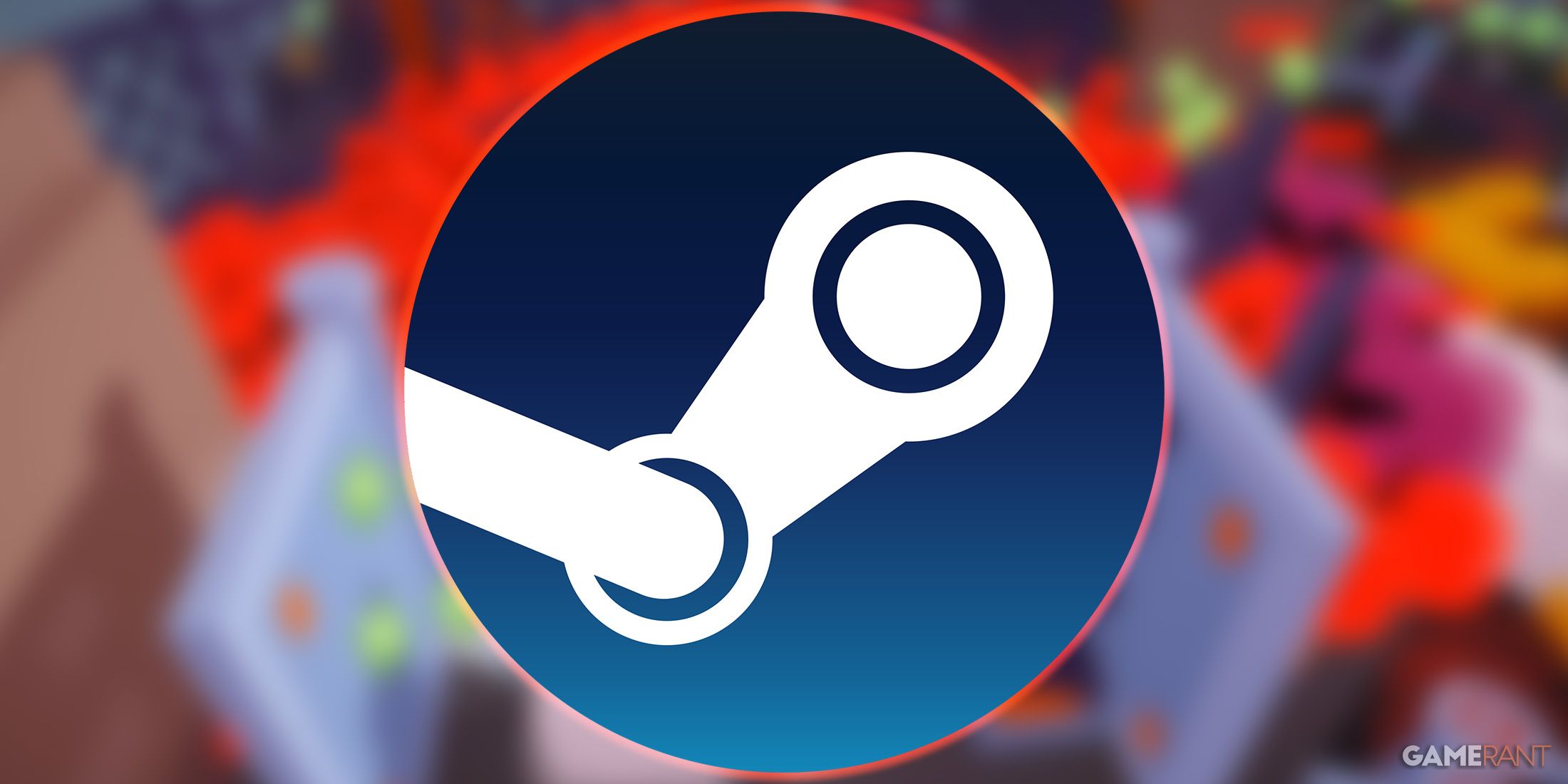 Steam logo with red glow over blurry Creative Console promo screenshot