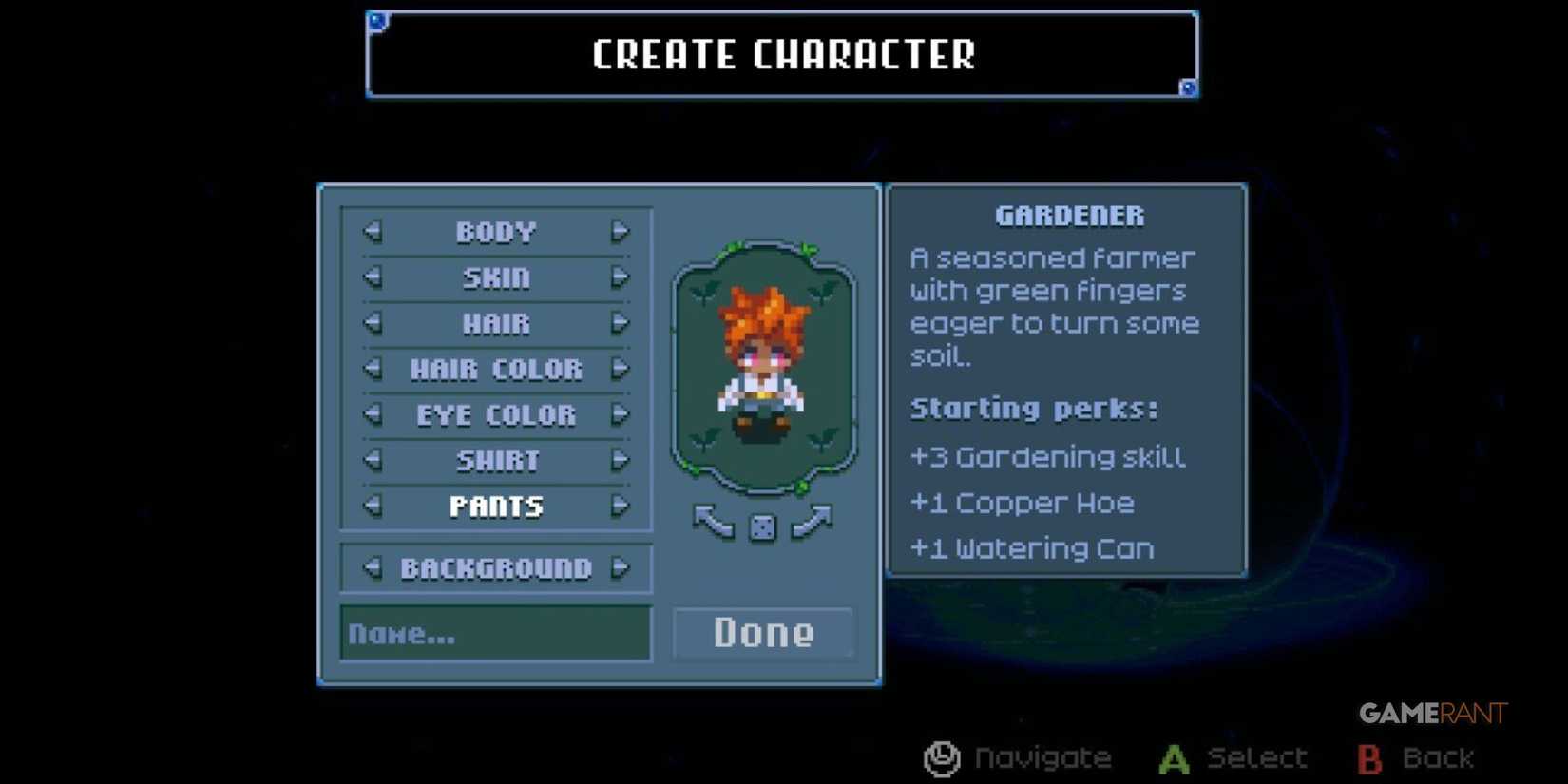 A character in Core Keeper with the Gardener background