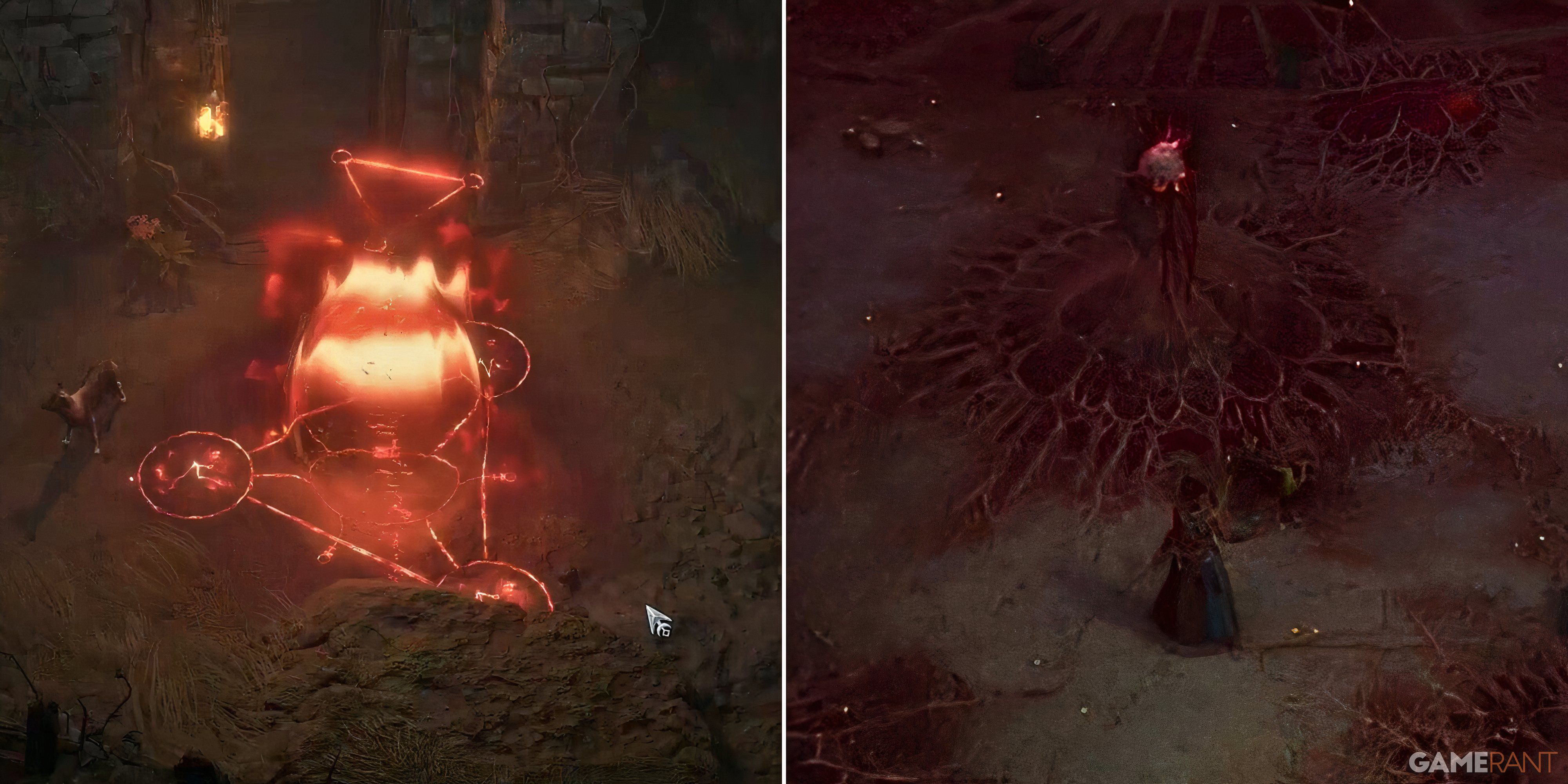 A victim of the Infernal Horde next to a player using an Aether Compass in Diablo 4