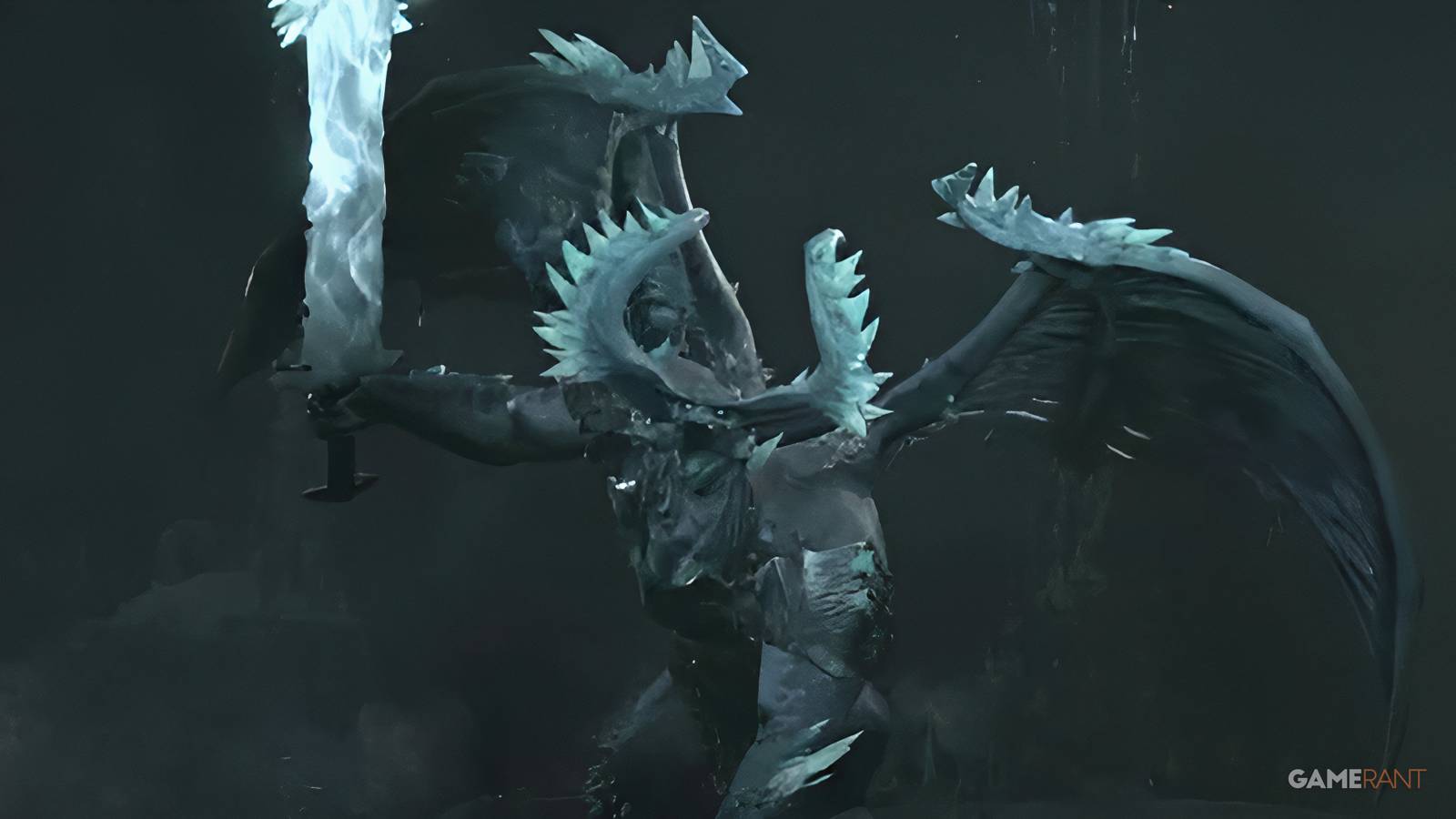 A cinematic image of the beast in the ice from Diablo 4