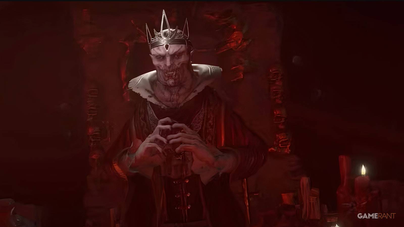 Lord Zir scheming on a red background