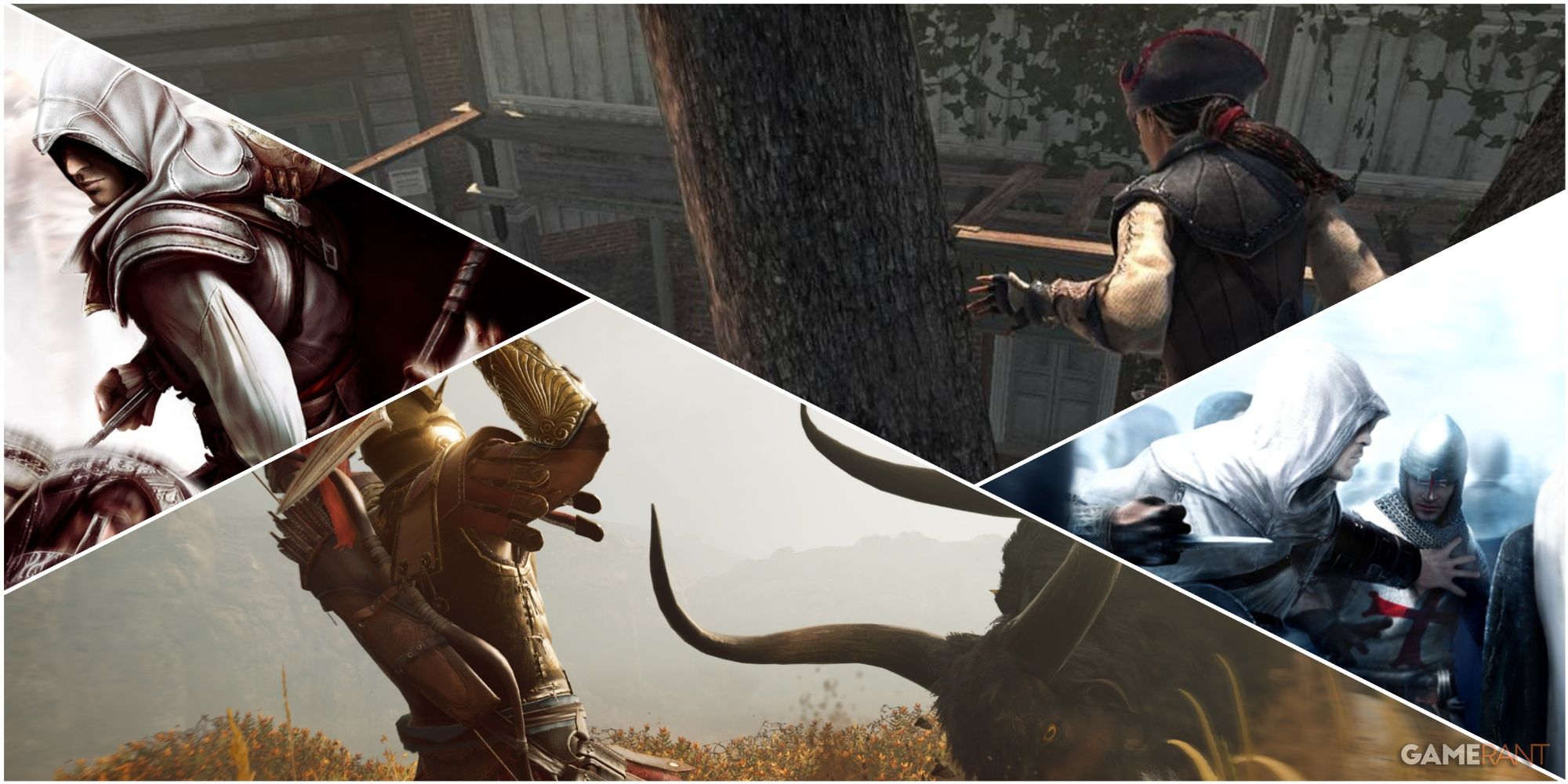 A Collage Of Key Art From Multiple Assassin's Creed Titles