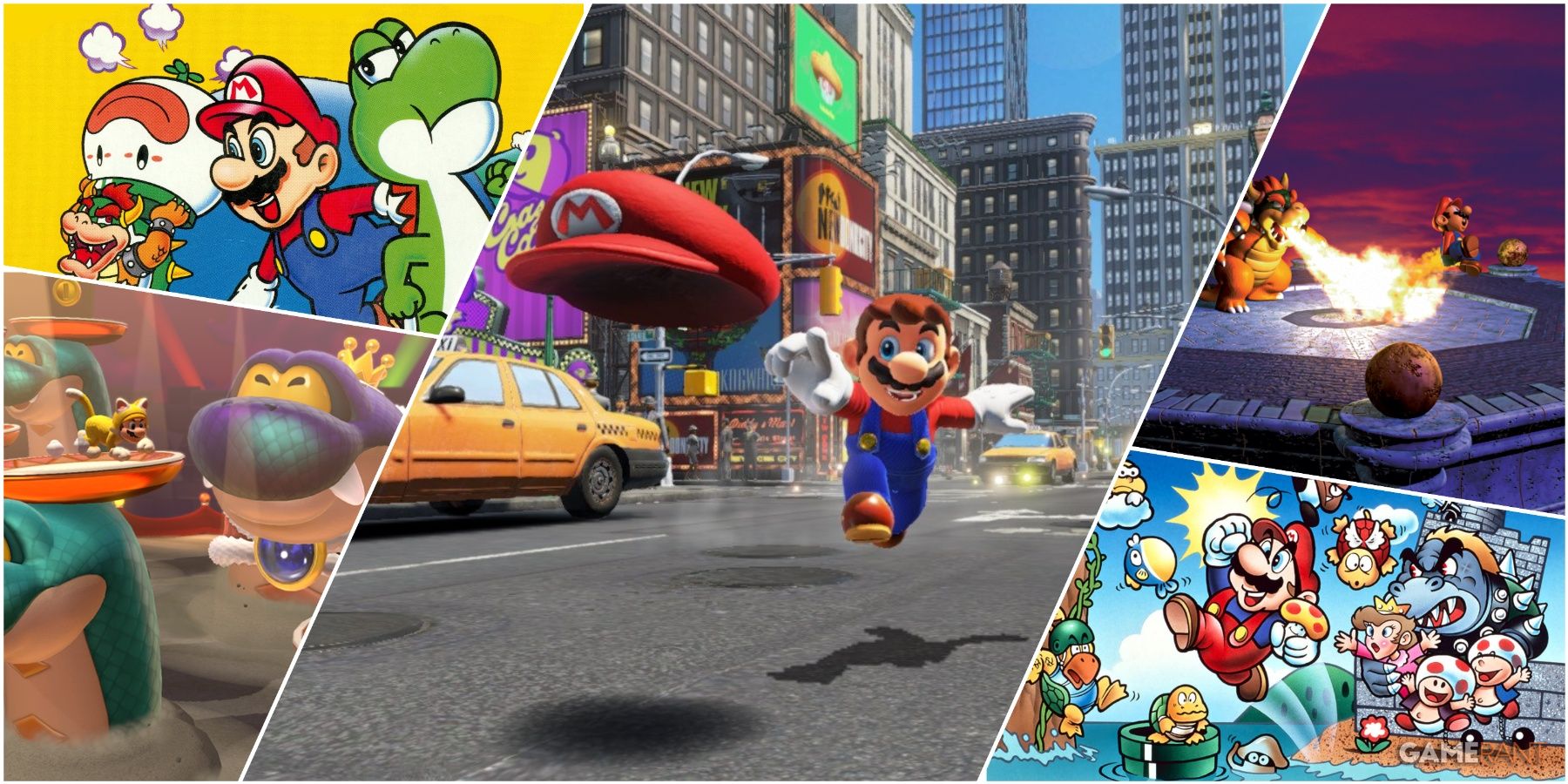 A Collage Of Key Art From Select Mario Platformer Installments