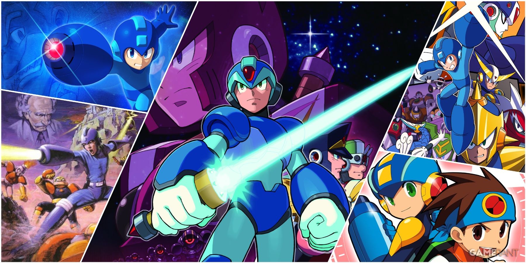 A Collage Of Key Art From Select Mega Man Series Installments