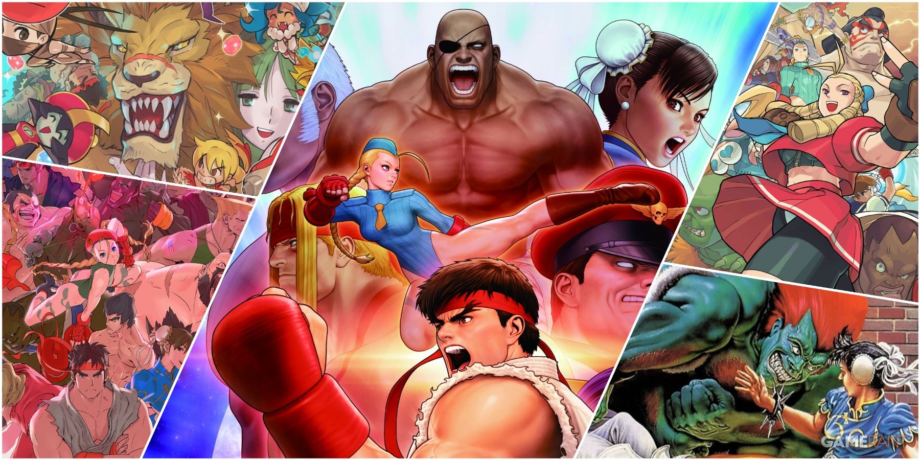 A Collage Of Key Art From Select Street Fighter Installments And Compilations