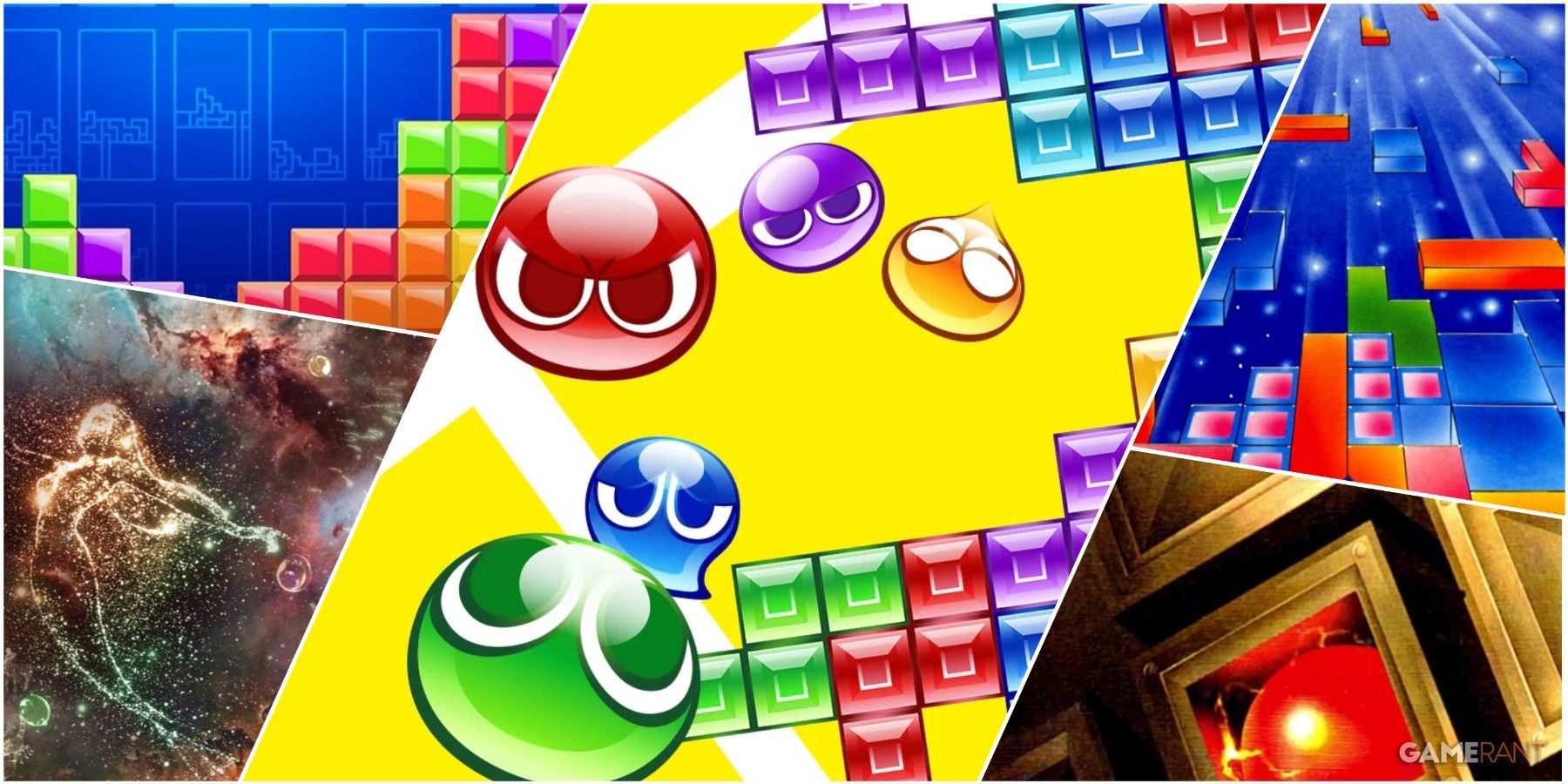 A Collage Of Various Tetris Key Art Installments