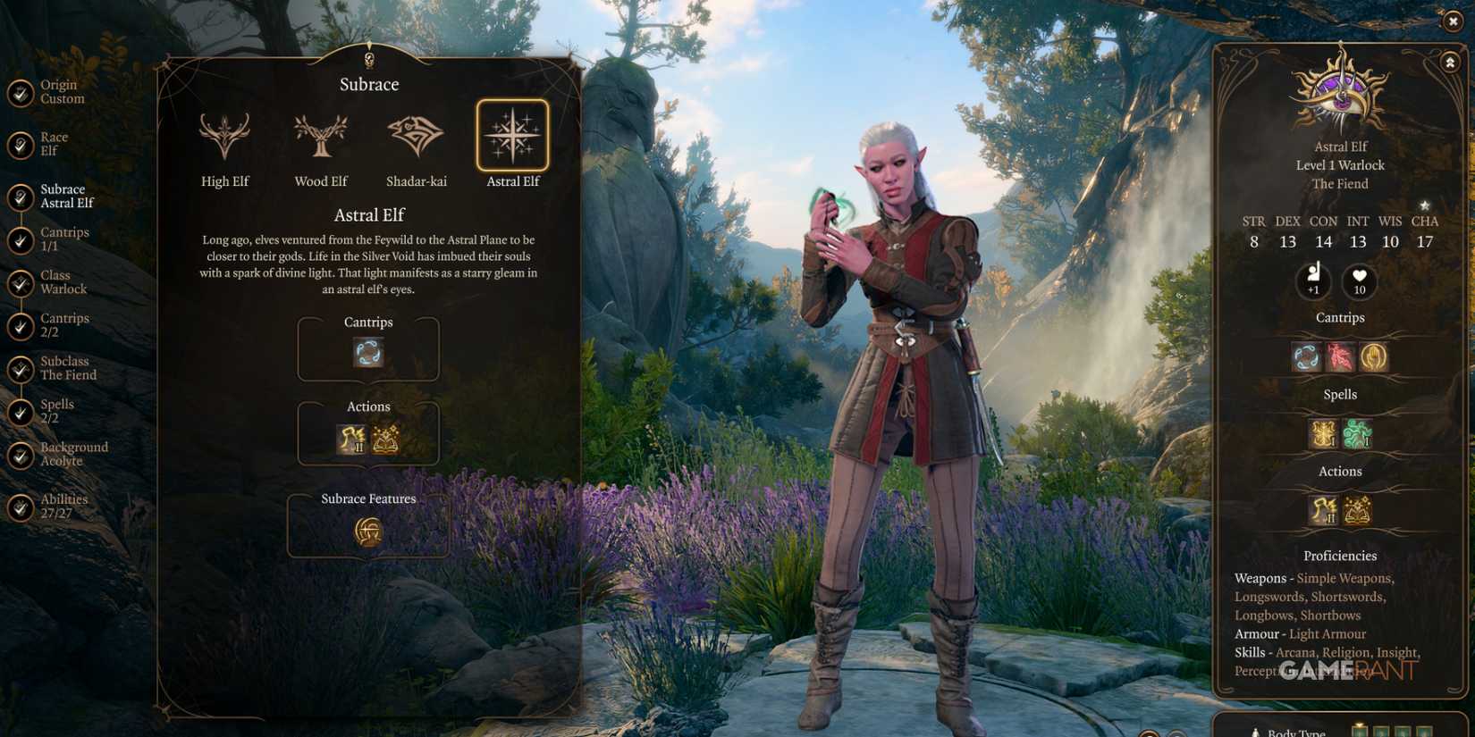 Astral Elf Warlock, wielding starry magic and divine light in Baldur's Gate 3