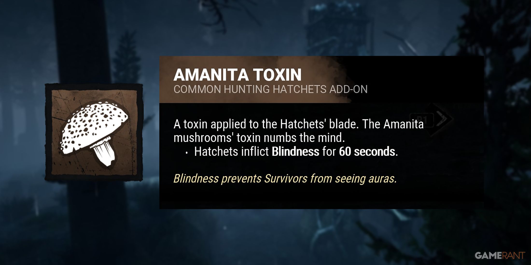 dead by daylight the huntress add-on amanita toxin