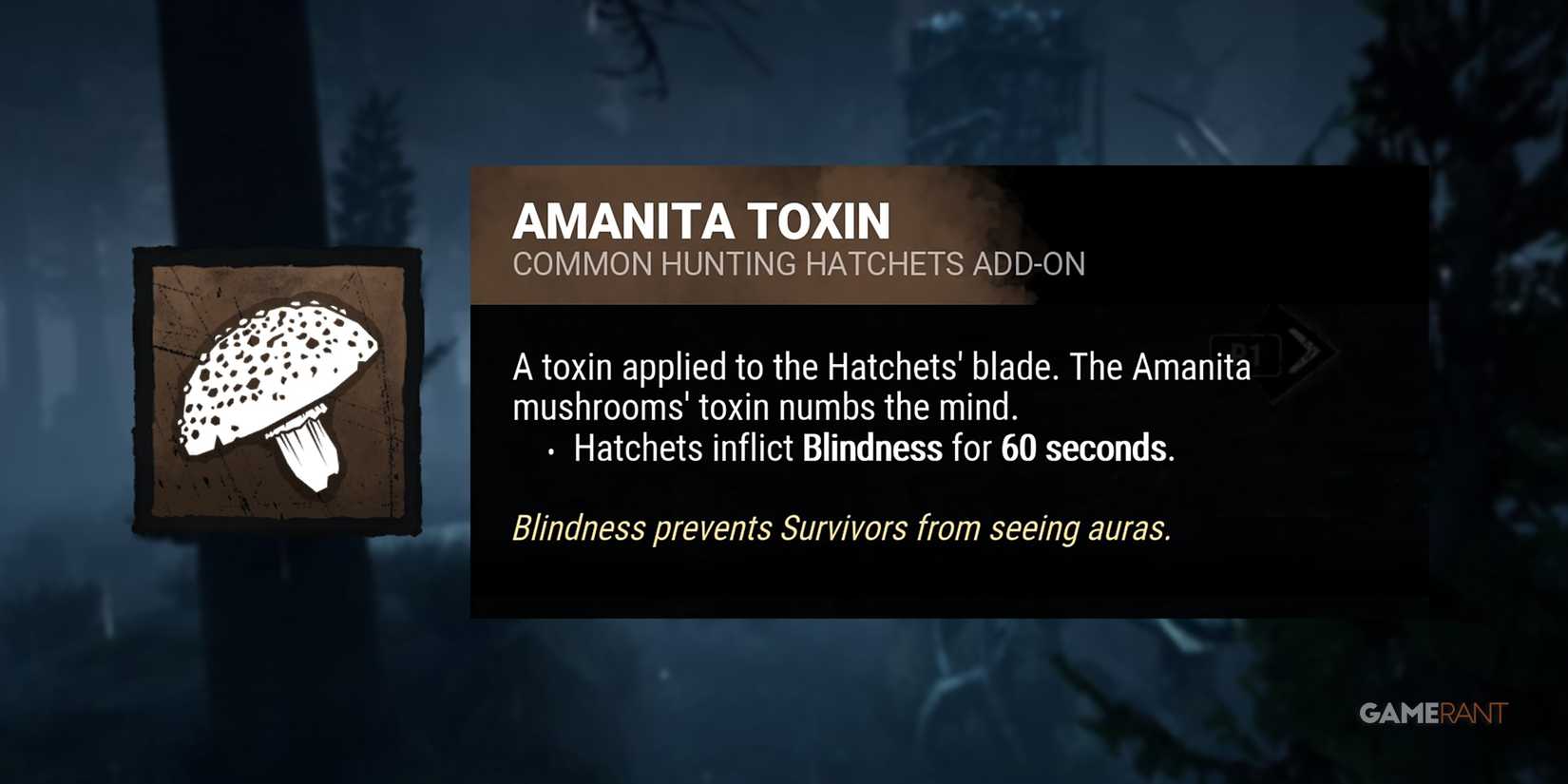 dead by daylight the huntress add-on amanita toxin