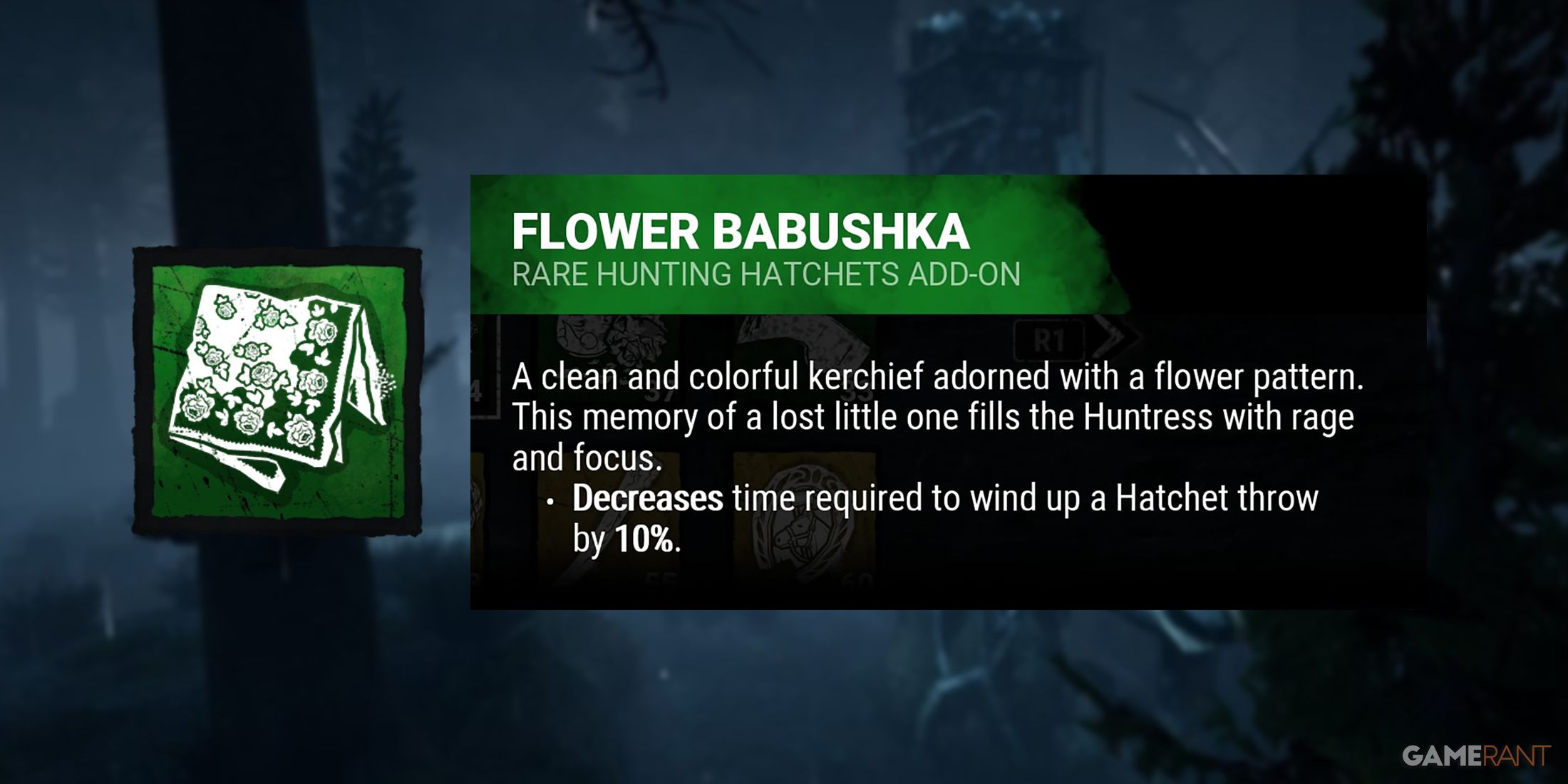 dead by daylight the huntress add-on flower babushka