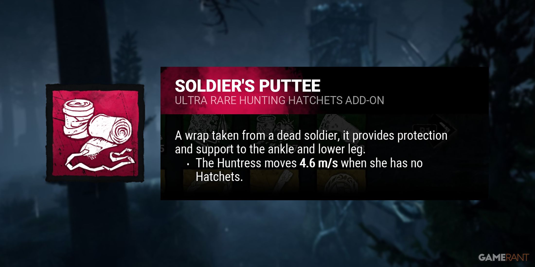 dead by daylight the huntress add-on soldier's puttee