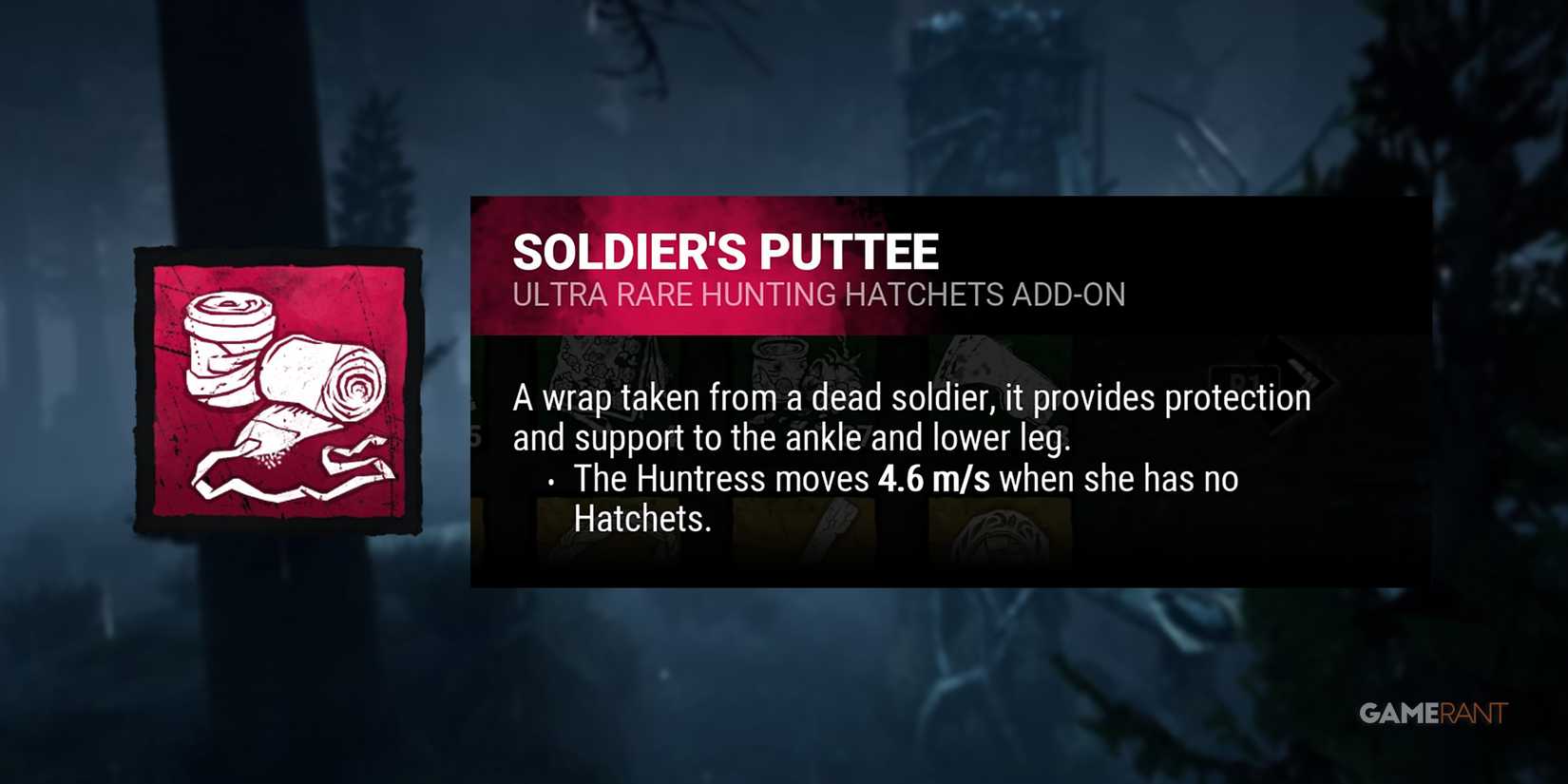 dead by daylight the huntress add-on soldier's puttee