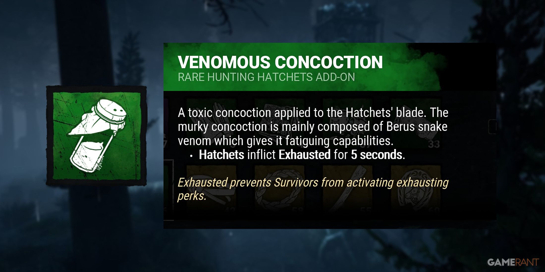 dead by daylight the huntress add-on venomous concoction