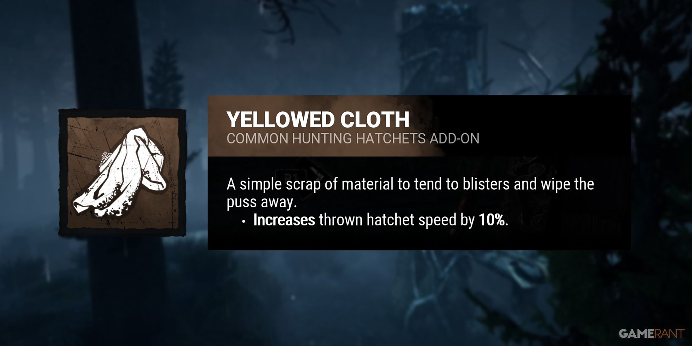 dead by daylight the huntress add-on yellowed cloth