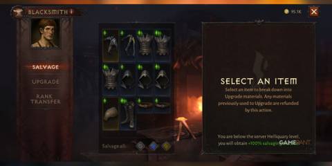 the salvage menu in diablo immortal.