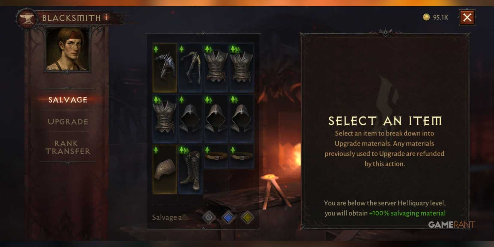 the salvage menu in diablo immortal.