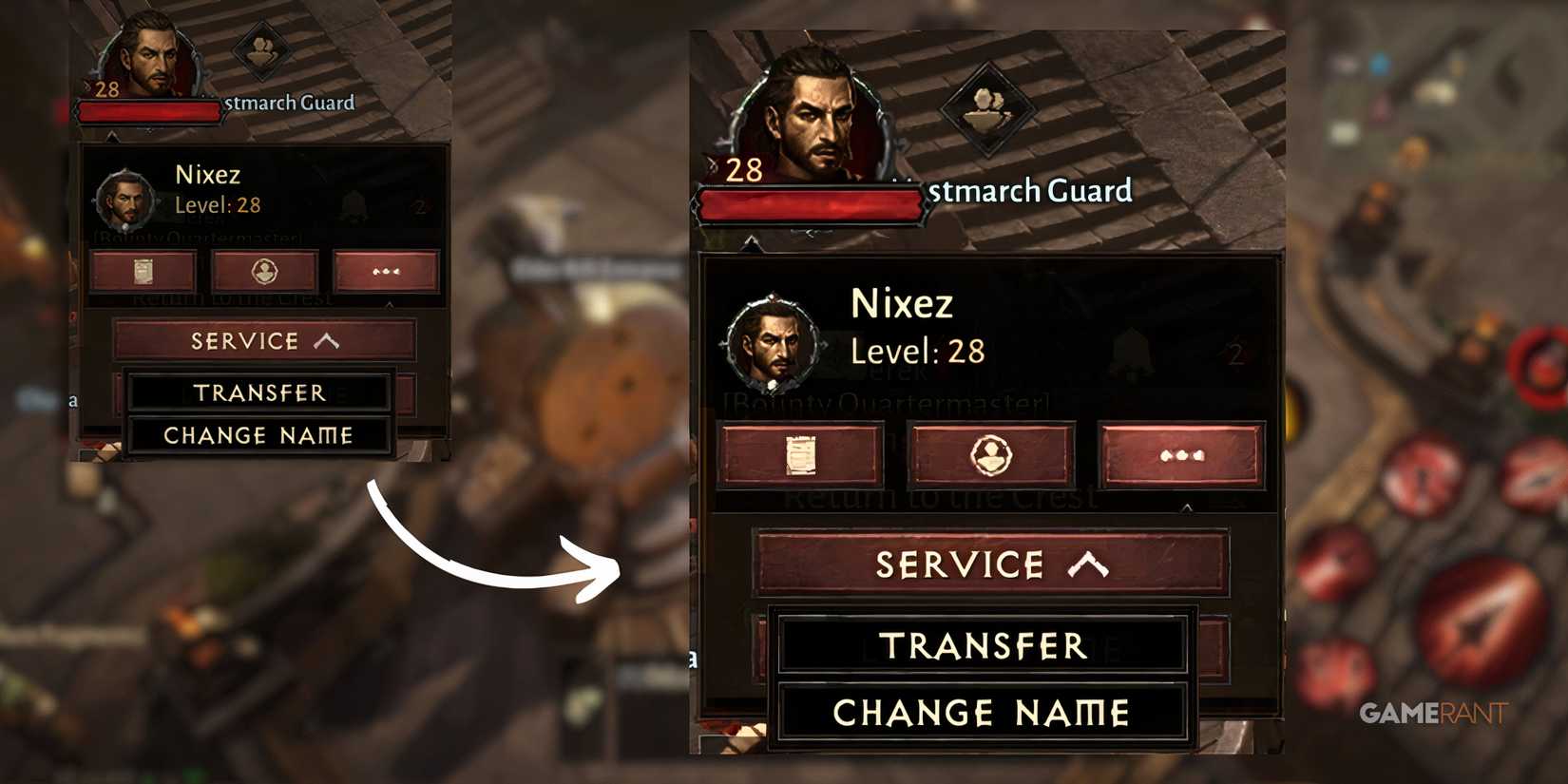 the character transfer menu in diablo immortal.