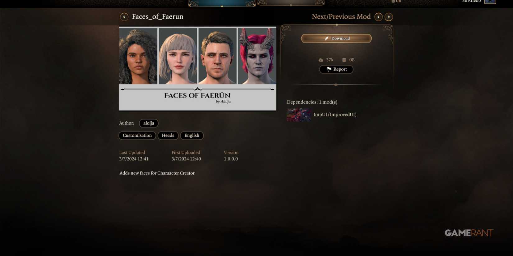 Faces of Faerûn mod in Baldur's Gate 3 Patch 7, displaying custom faces for character creation