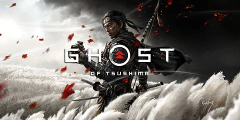 Ghost of Tsushima logo with Jin in a field